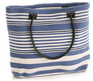 Dash & Albert - Rugby Stripe Denim Blue Indoor/Outdoor Tote Bag